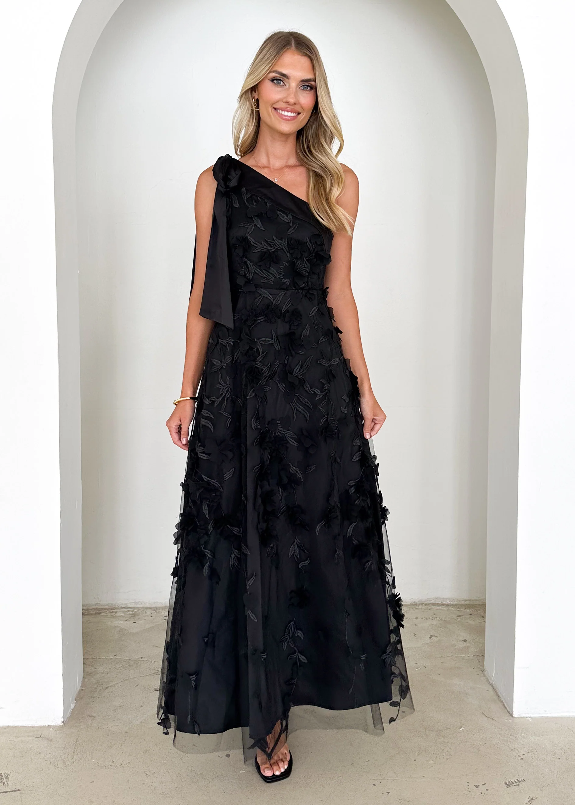 Devotion One Shoulder Midi Dress - Black - Image 5