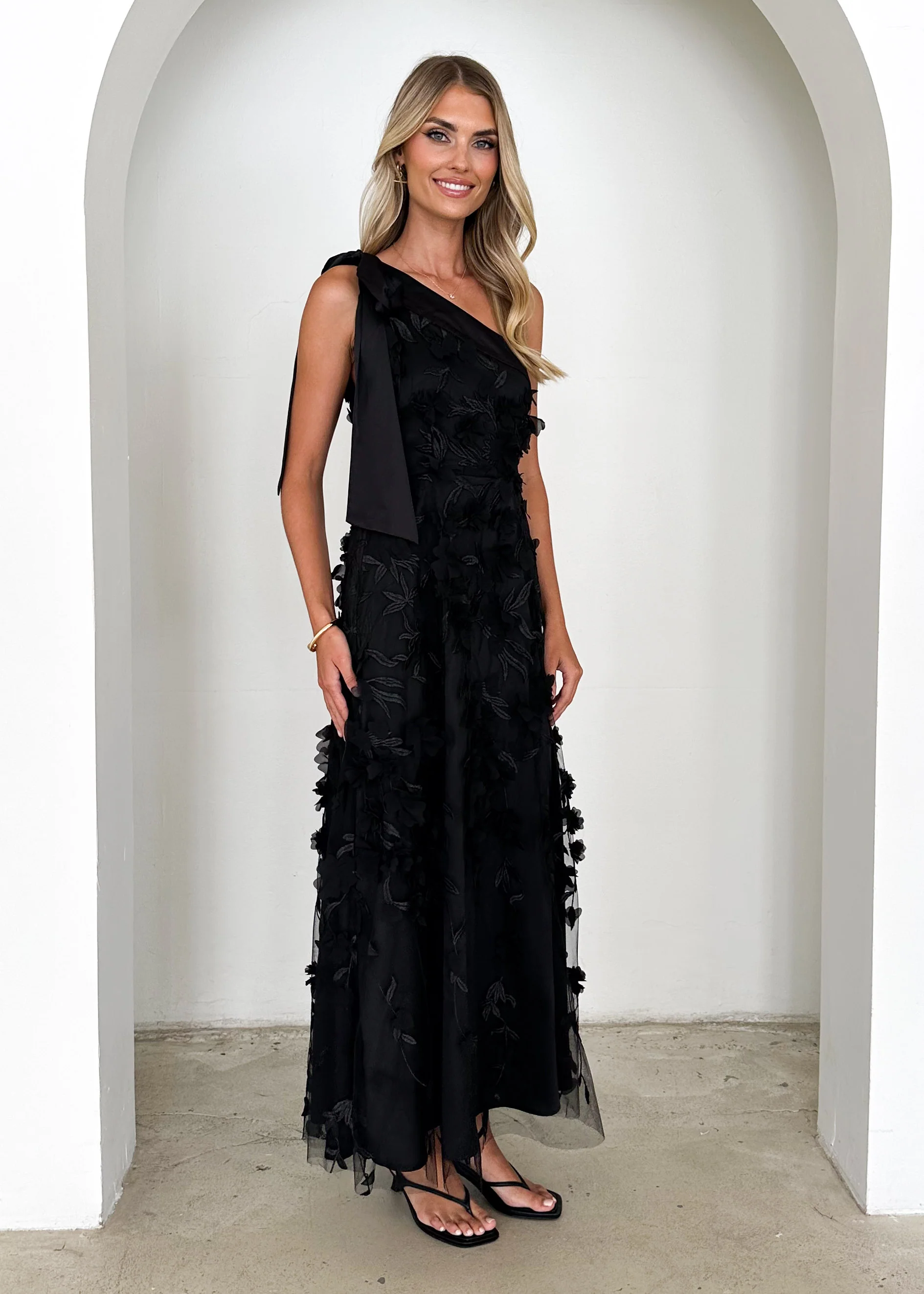 Devotion One Shoulder Midi Dress - Black - Image 6