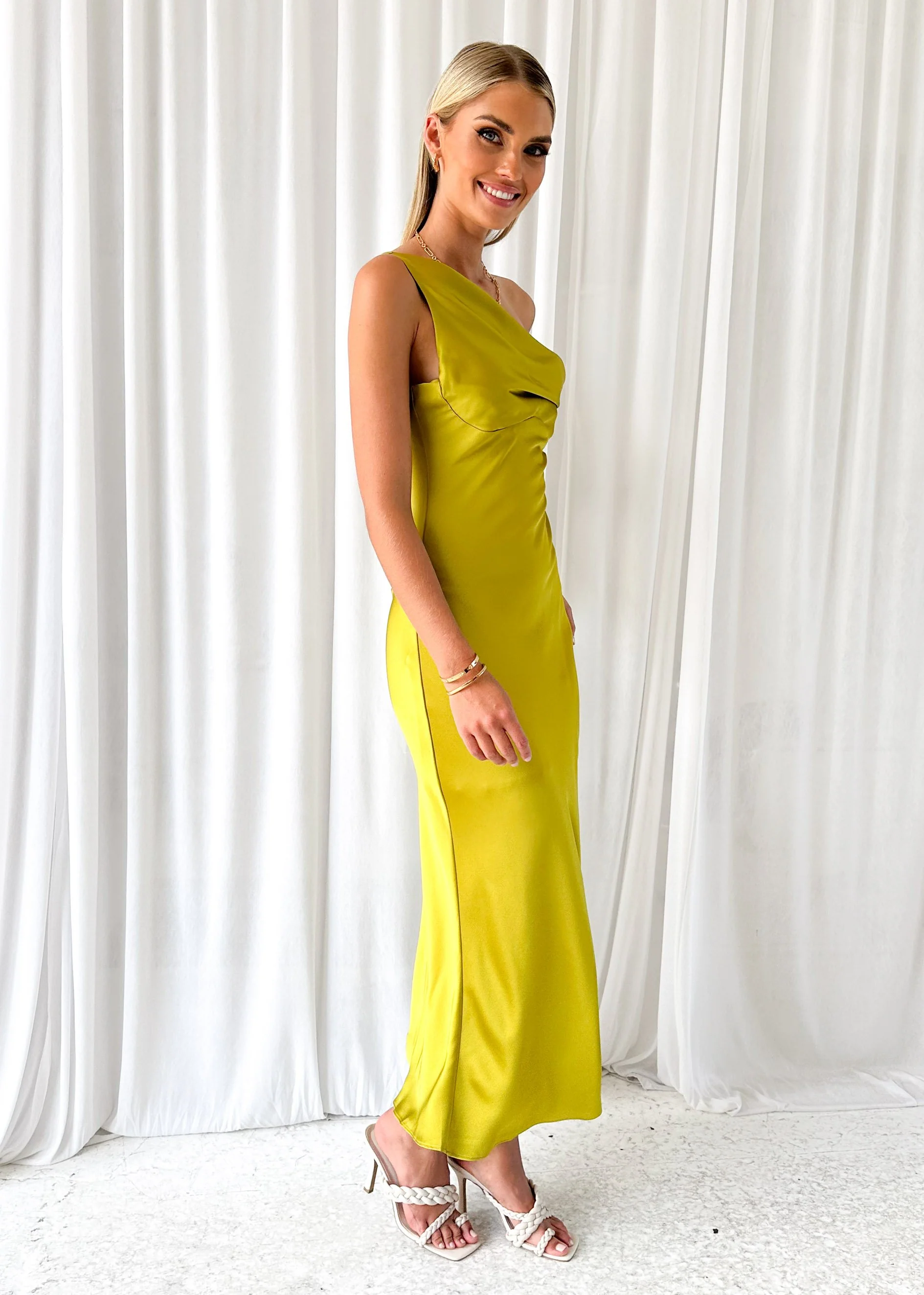 Draela One Shoulder Midi Dress - Lime - Image 4