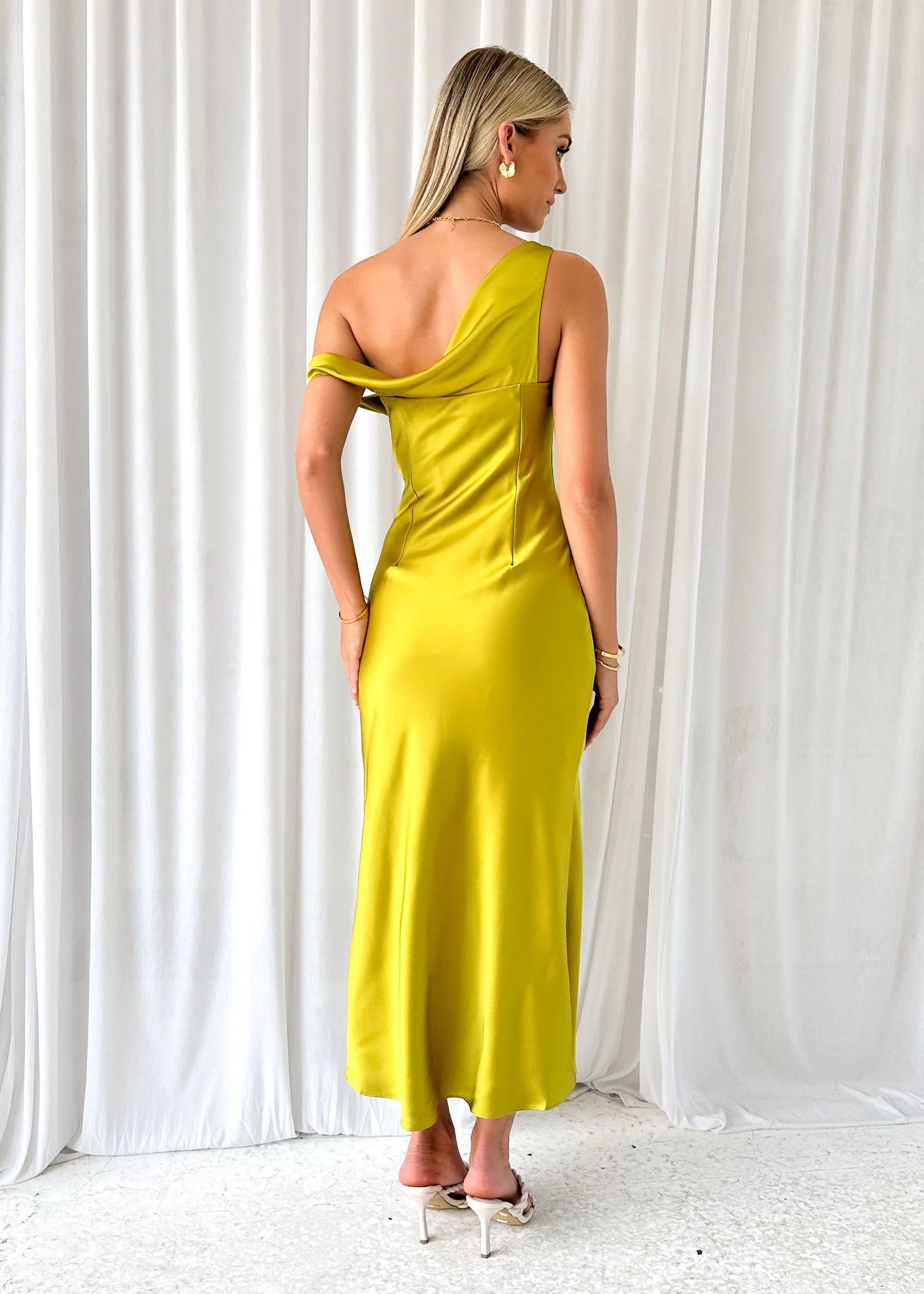 Draela One Shoulder Midi Dress - Lime - Image 5