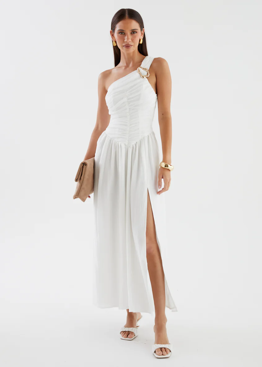 Earlina One Shoulder Maxi Dress - Off White - Image 3