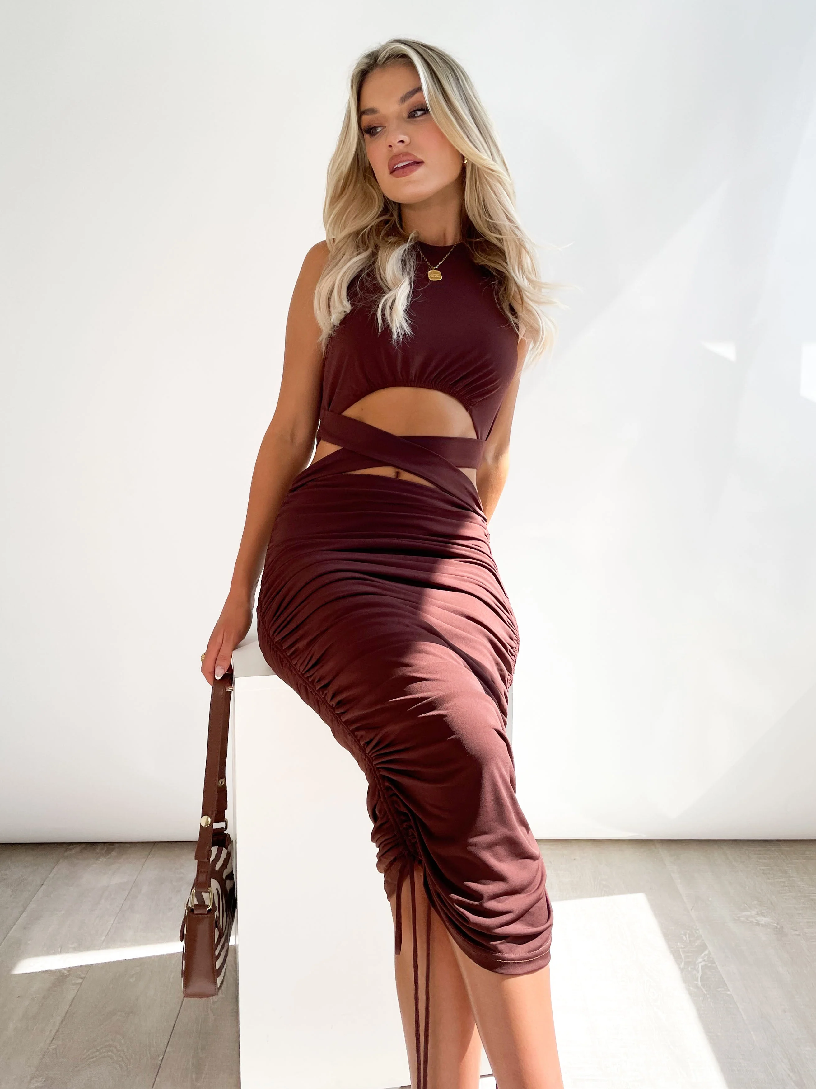 Elaine Midi Dress - Chocolate - Image 3