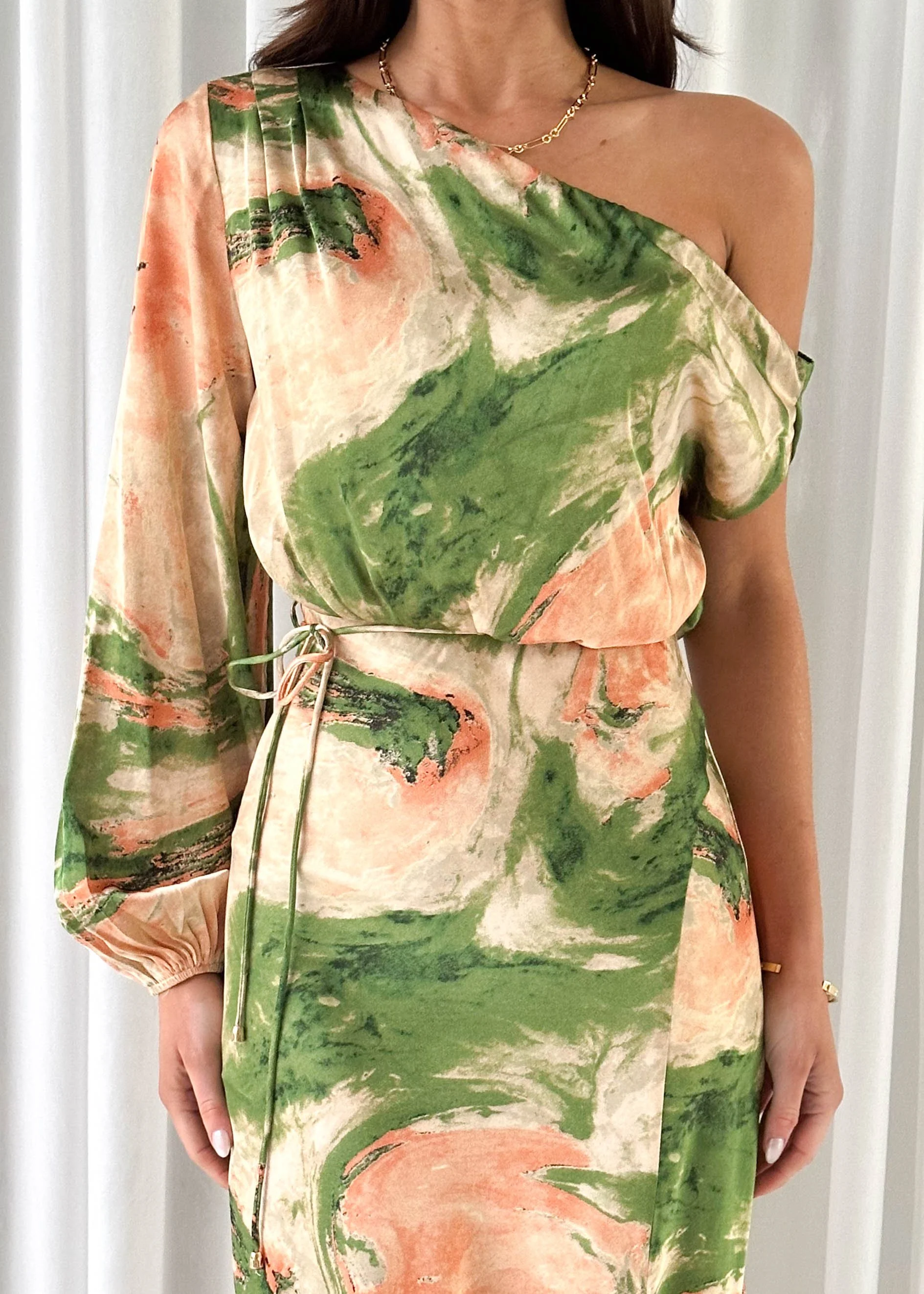 Elanor One Shoulder Midi Dress - Green Splash - Image 15