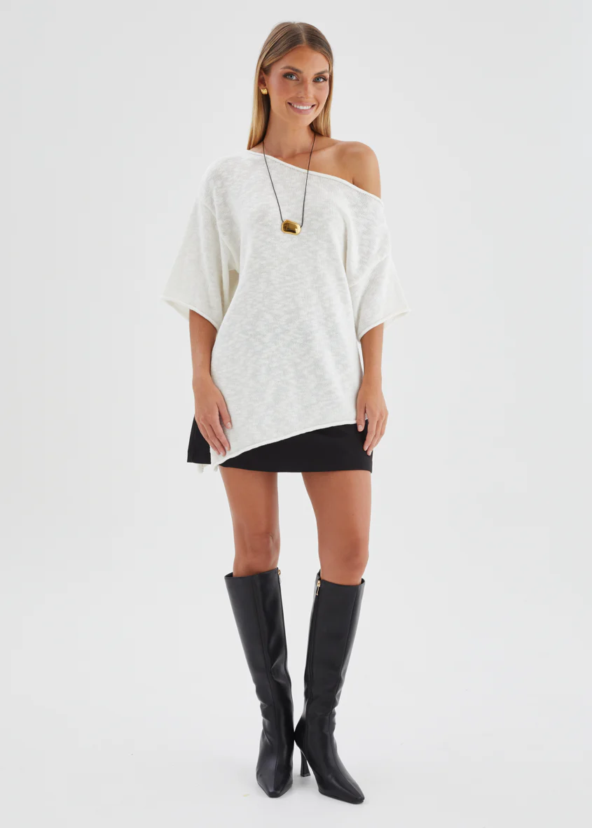 Elea Drop Shoulder Knit Top - Off White