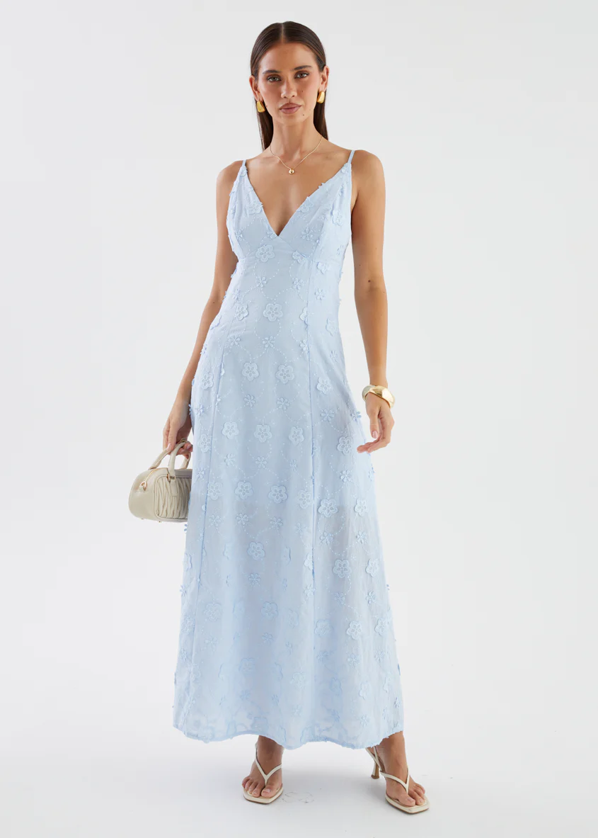 Elsa Embroidered Maxi Dress - Baby Blue - Image 3