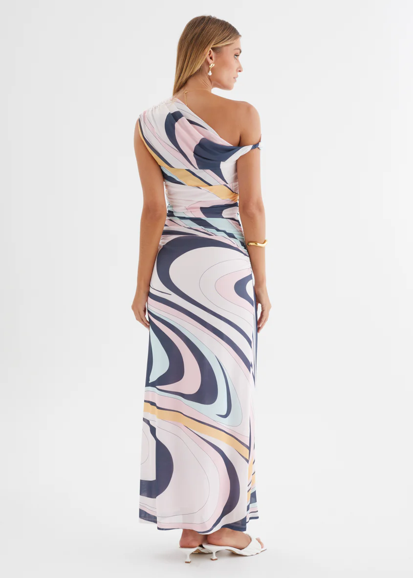Eltoro Mesh Midi Dress - Pink Swirl Print - Image 10