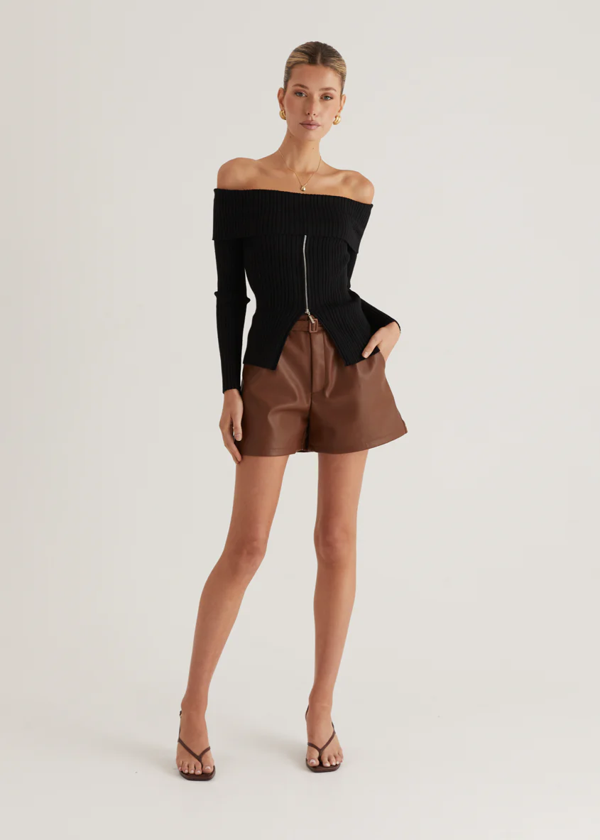 Ember Off Shoulder Knit Top - Black - Image 3