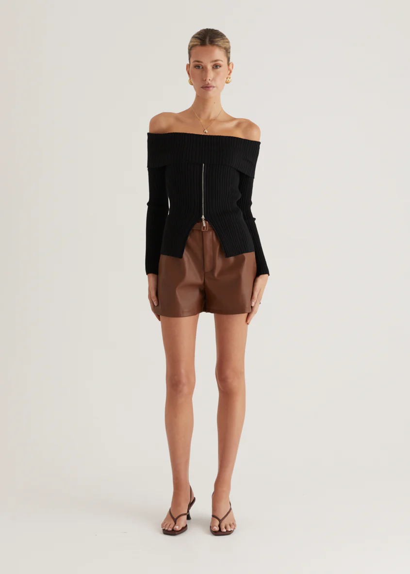 Ember Off Shoulder Knit Top - Black - Image 5