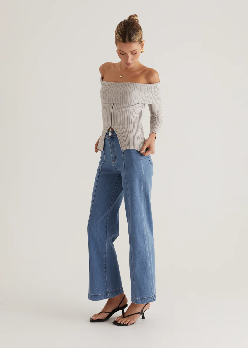 Ember Off Shoulder Knit Top - Stone - Image 13