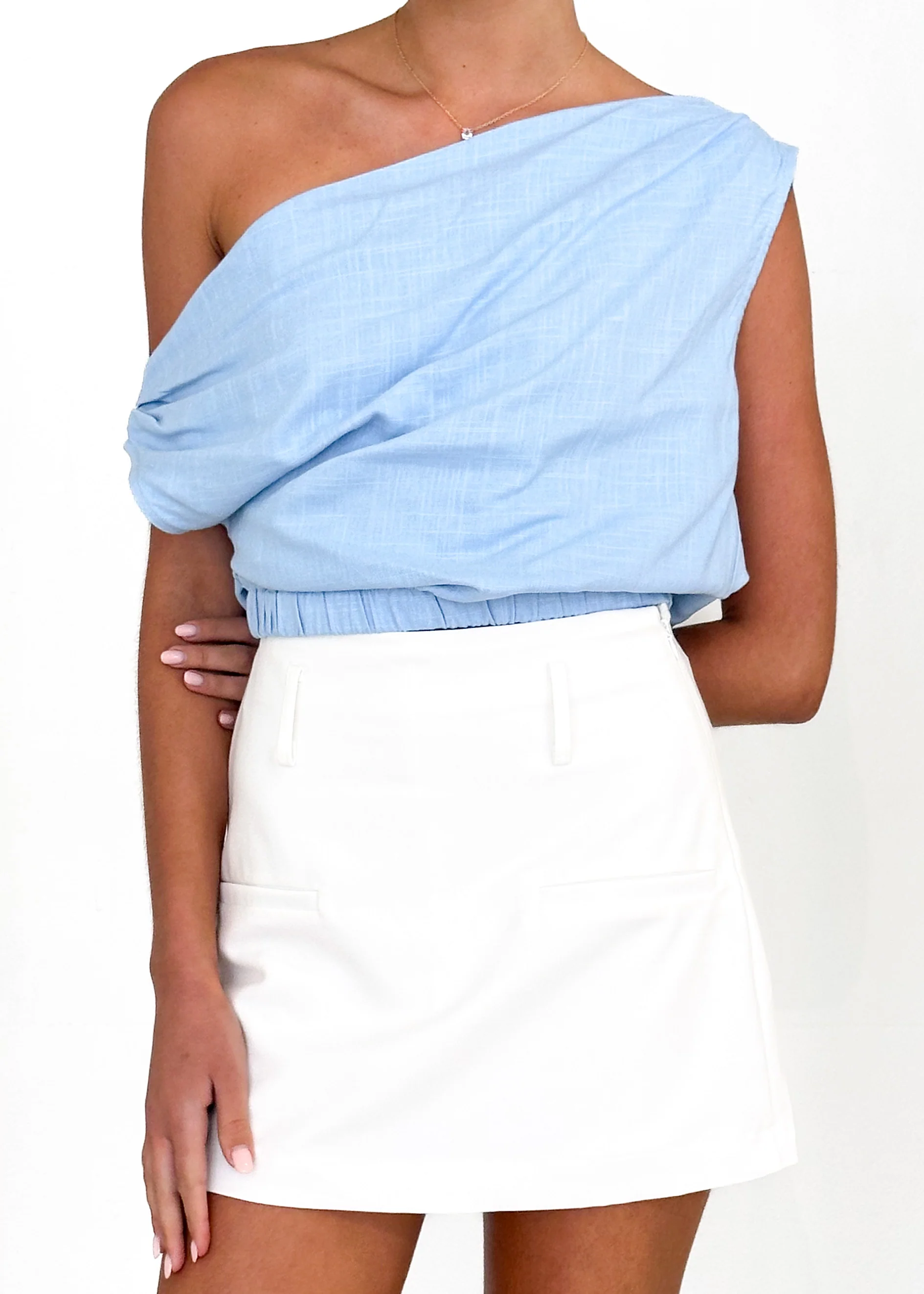 Emiko One Shoulder Crop - Powder Blue - Image 7