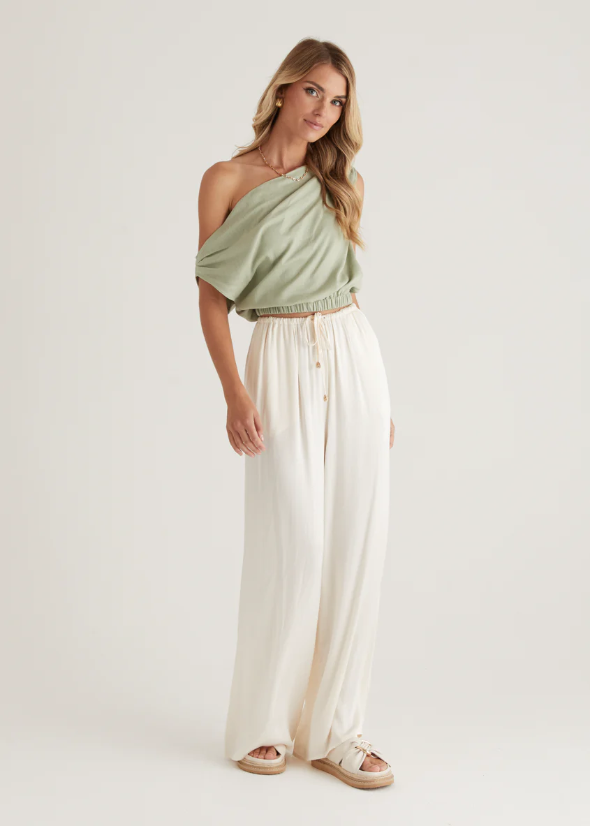 Emiko One Shoulder Crop - Sage - Image 4