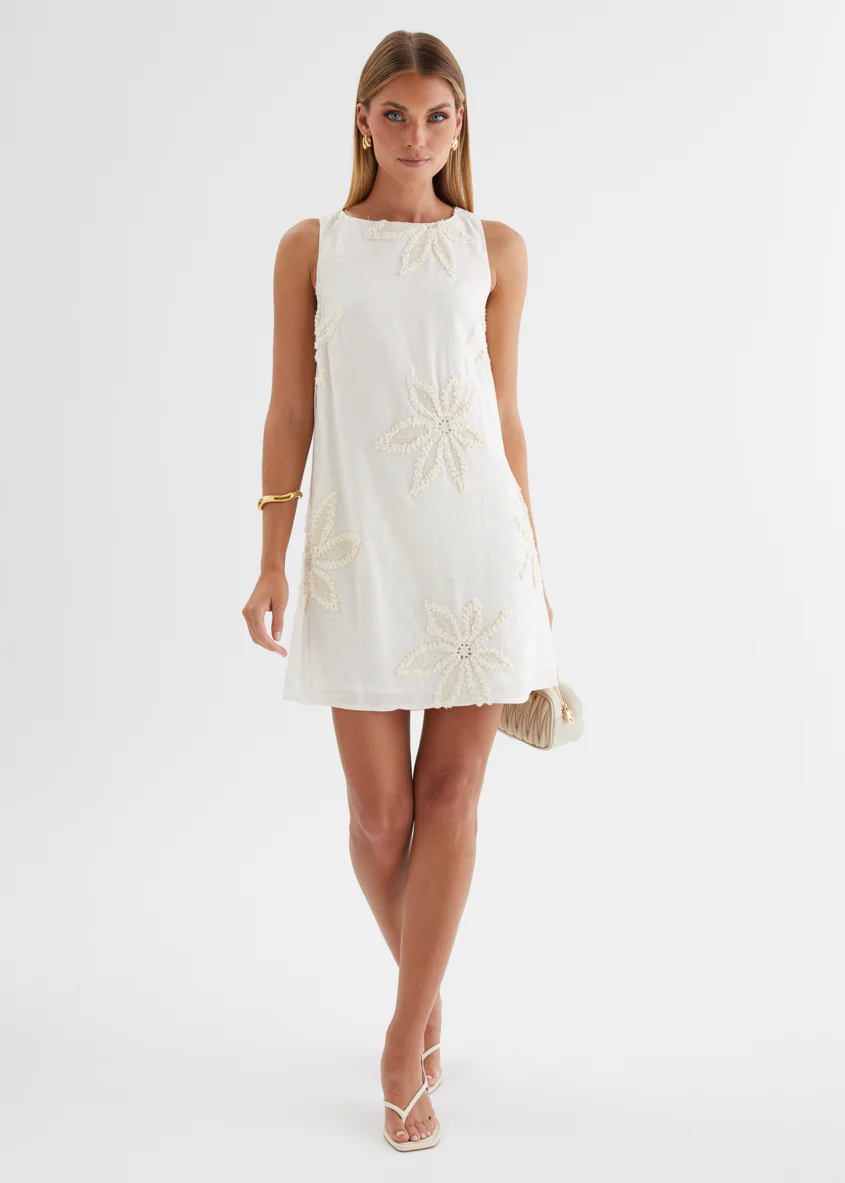 Emiliah Embroidered Dress - Natural Flowers