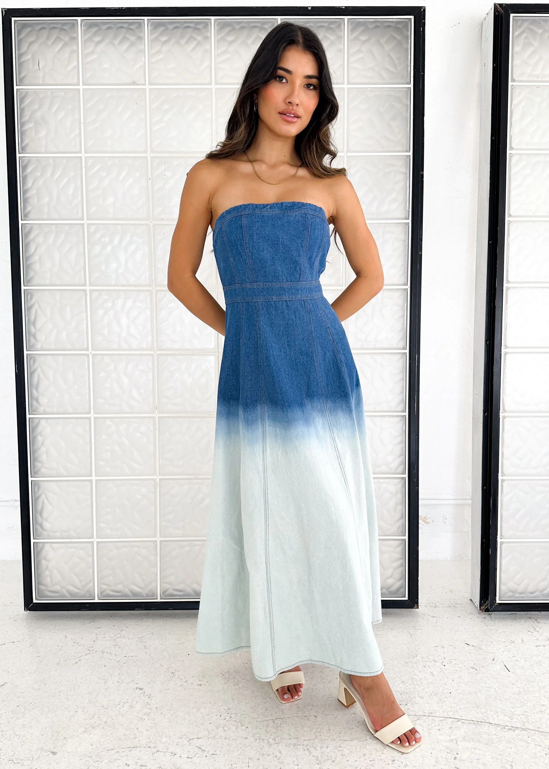 Emina Strapless Denim Maxi Dress - Washed Blue - Image 3