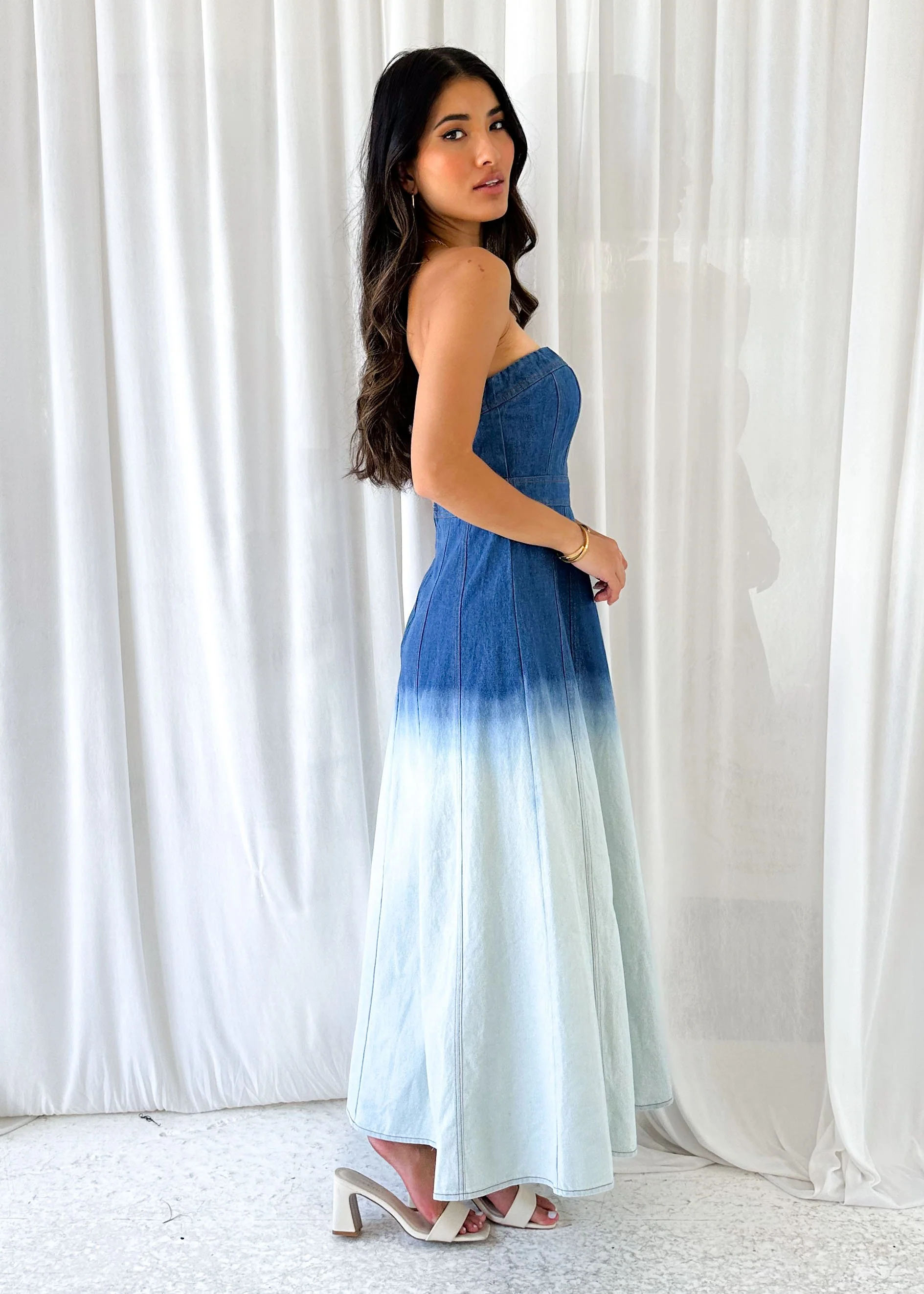 Emina Strapless Denim Maxi Dress - Washed Blue - Image 6