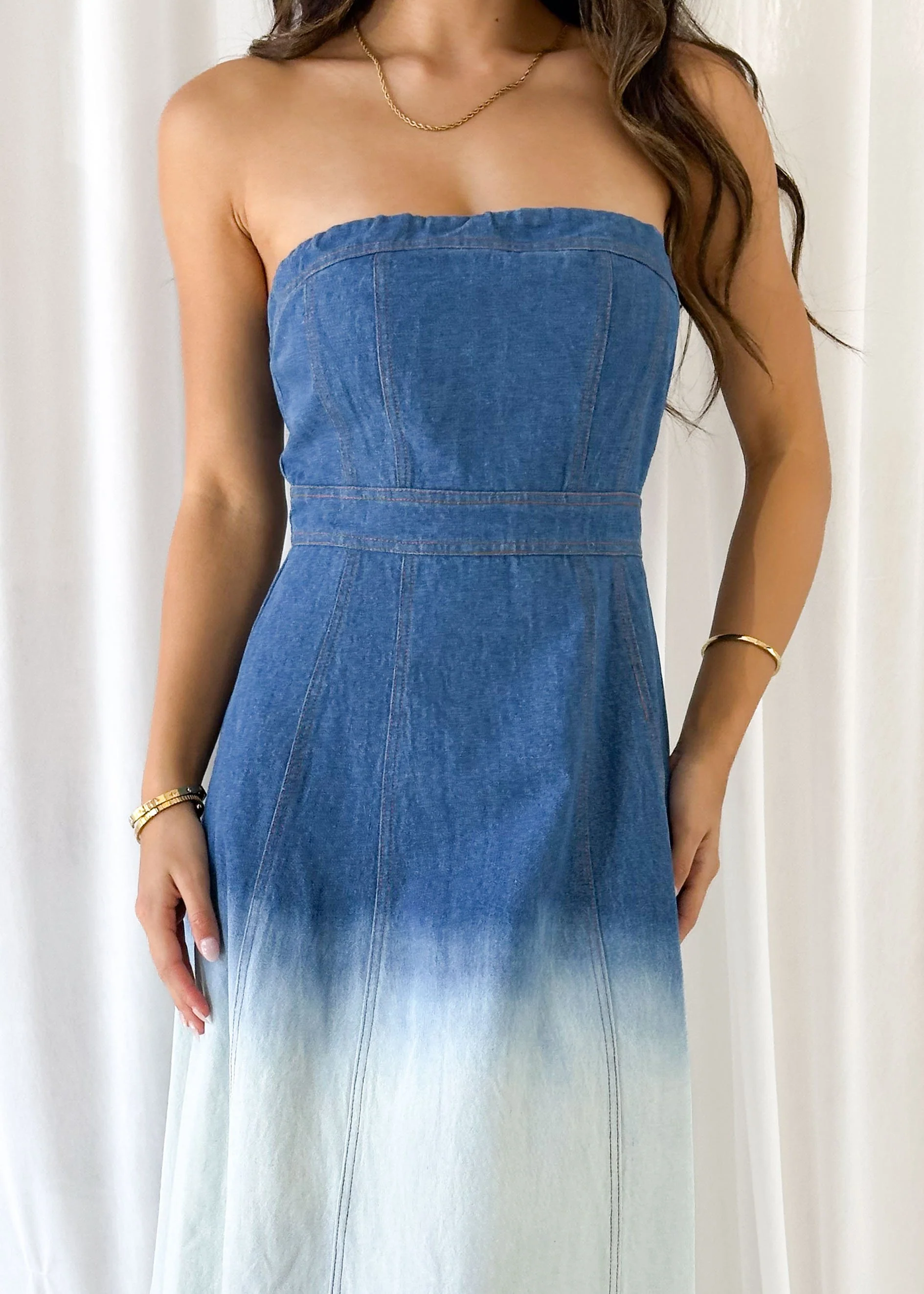 Emina Strapless Denim Maxi Dress - Washed Blue - Image 8
