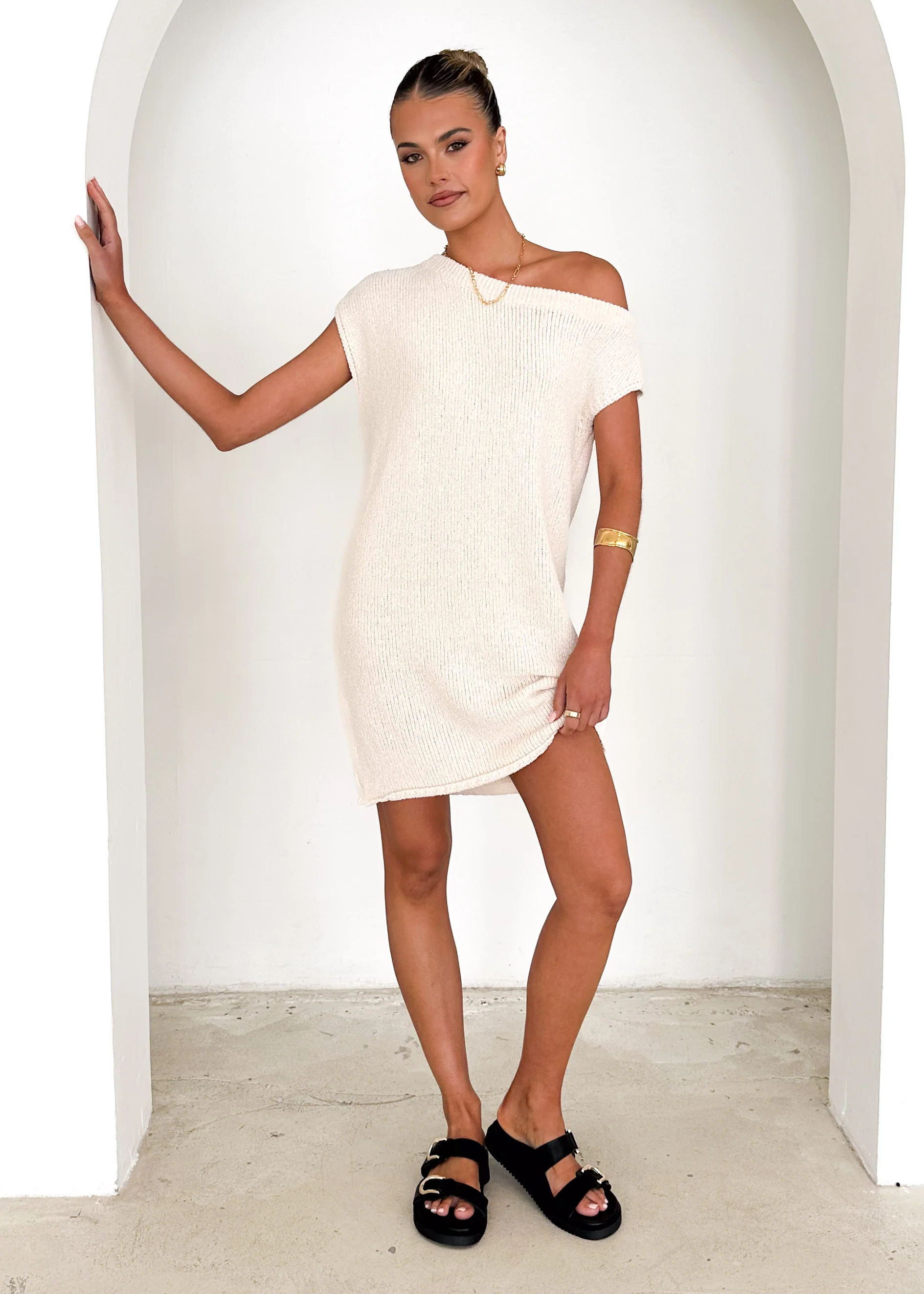 Esjay One Shoulder Dress - Cream - Image 3