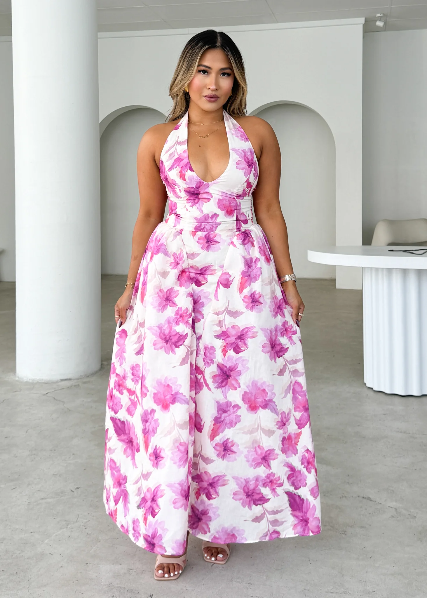Faithless Halter Maxi Dress - Pink Flowers - Image 3