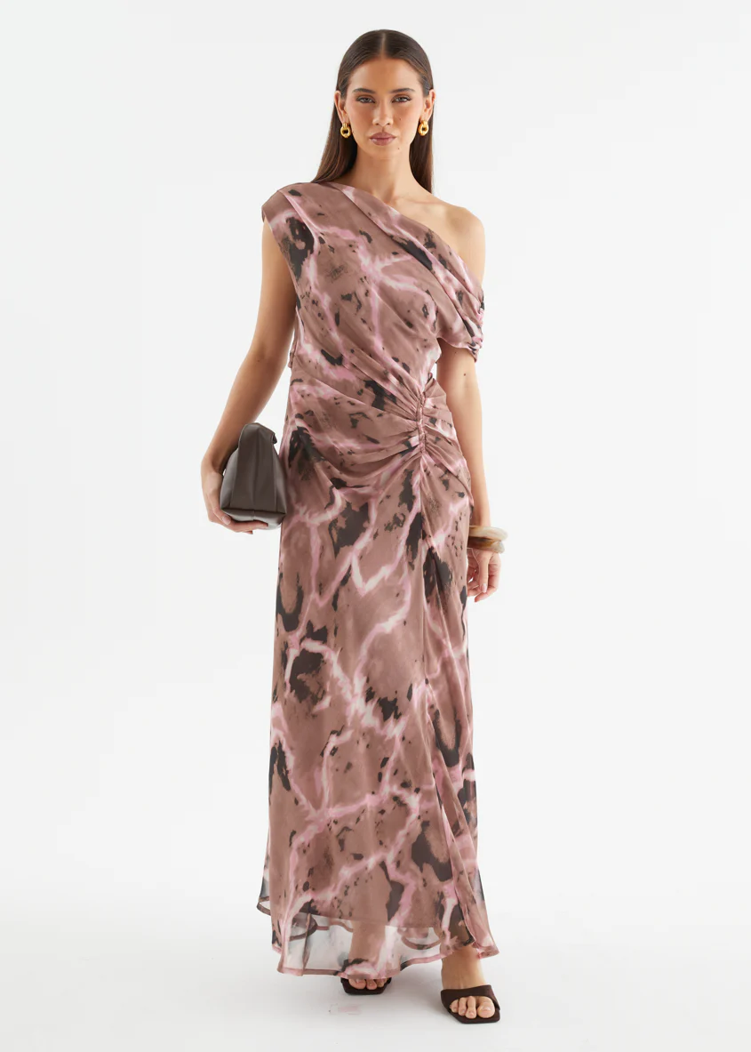 Flirtini One Shoulder Maxi Dress - Chocolate Swirl - Image 2