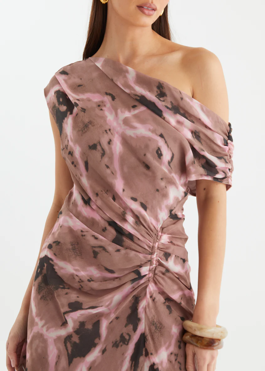 Flirtini One Shoulder Maxi Dress - Chocolate Swirl - Image 8