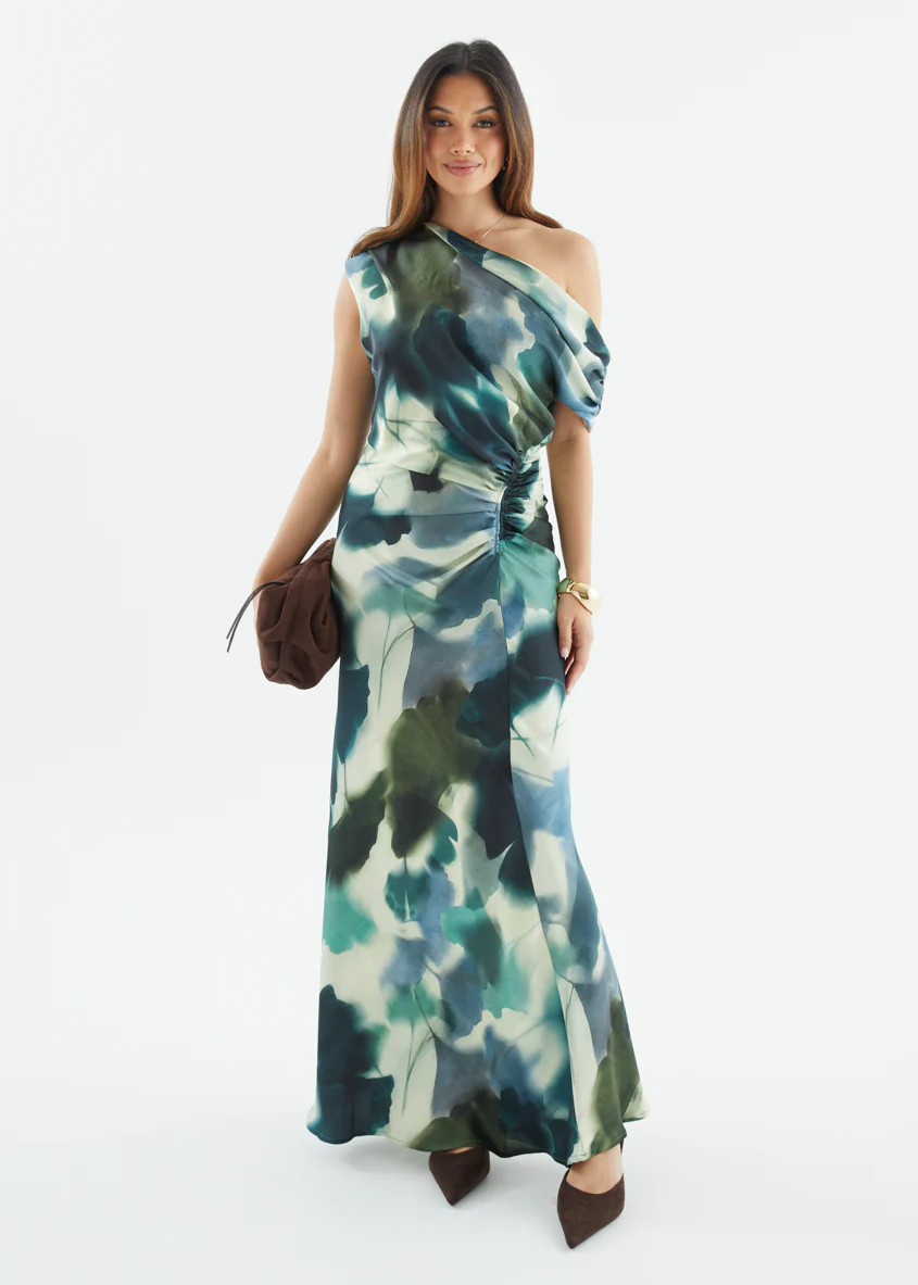 Flirtini One Shoulder Maxi Dress - Forest Abstract - Image 6