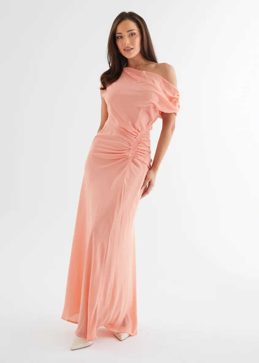 Flirtini One Shoulder Maxi Dress - Peach - Image 12