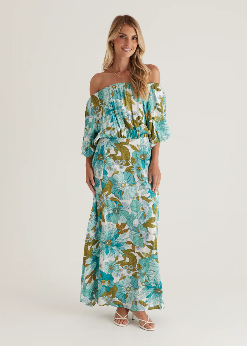 Hallie Off Shoulder Maxi Dress - Amaya Green - Image 5