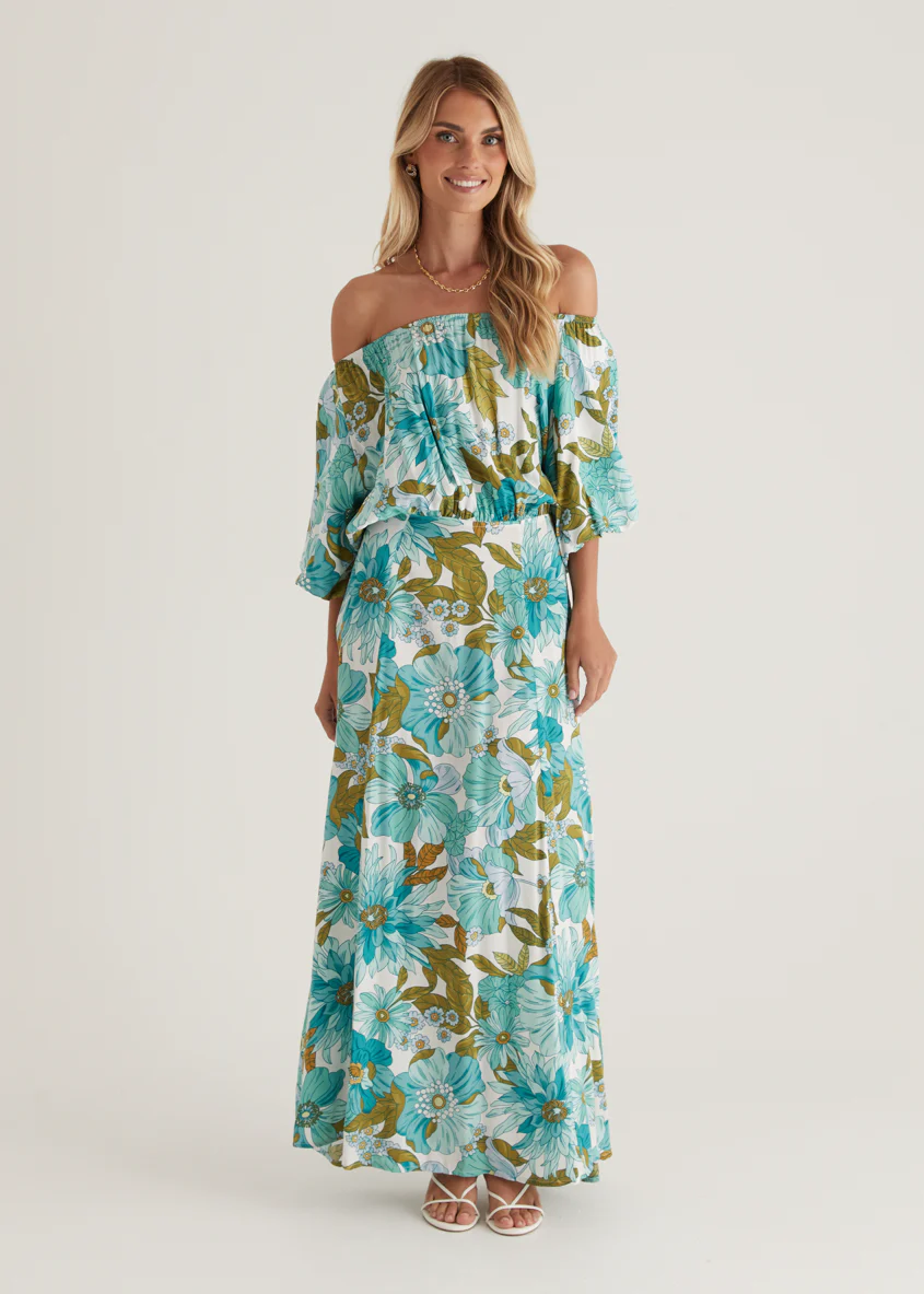 Hallie Off Shoulder Maxi Dress - Amaya Green - Image 6