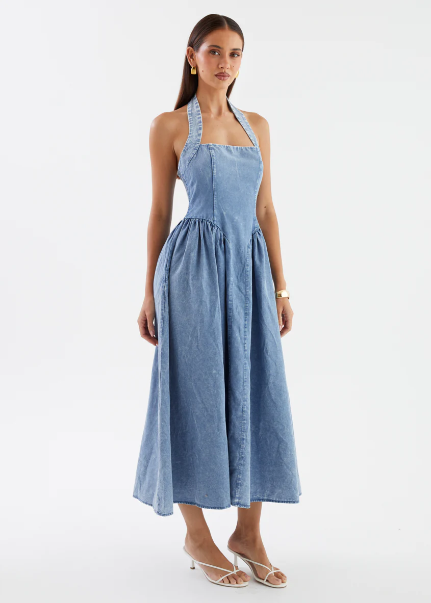 Harleen Halter Midi Dress - Blue Wash - Image 7