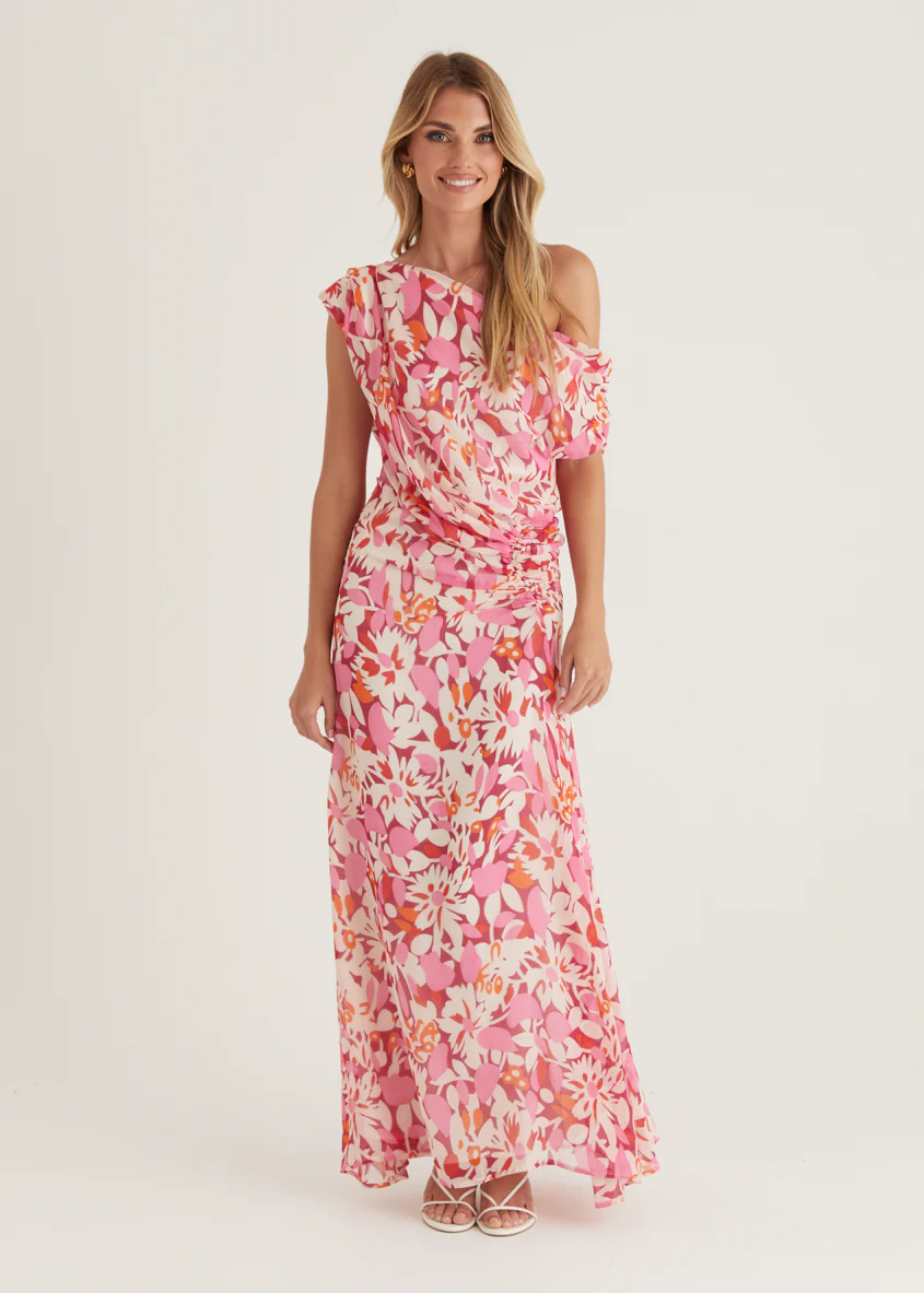 Helix Off Shoulder Midi Dress - Rio Pink - Image 11