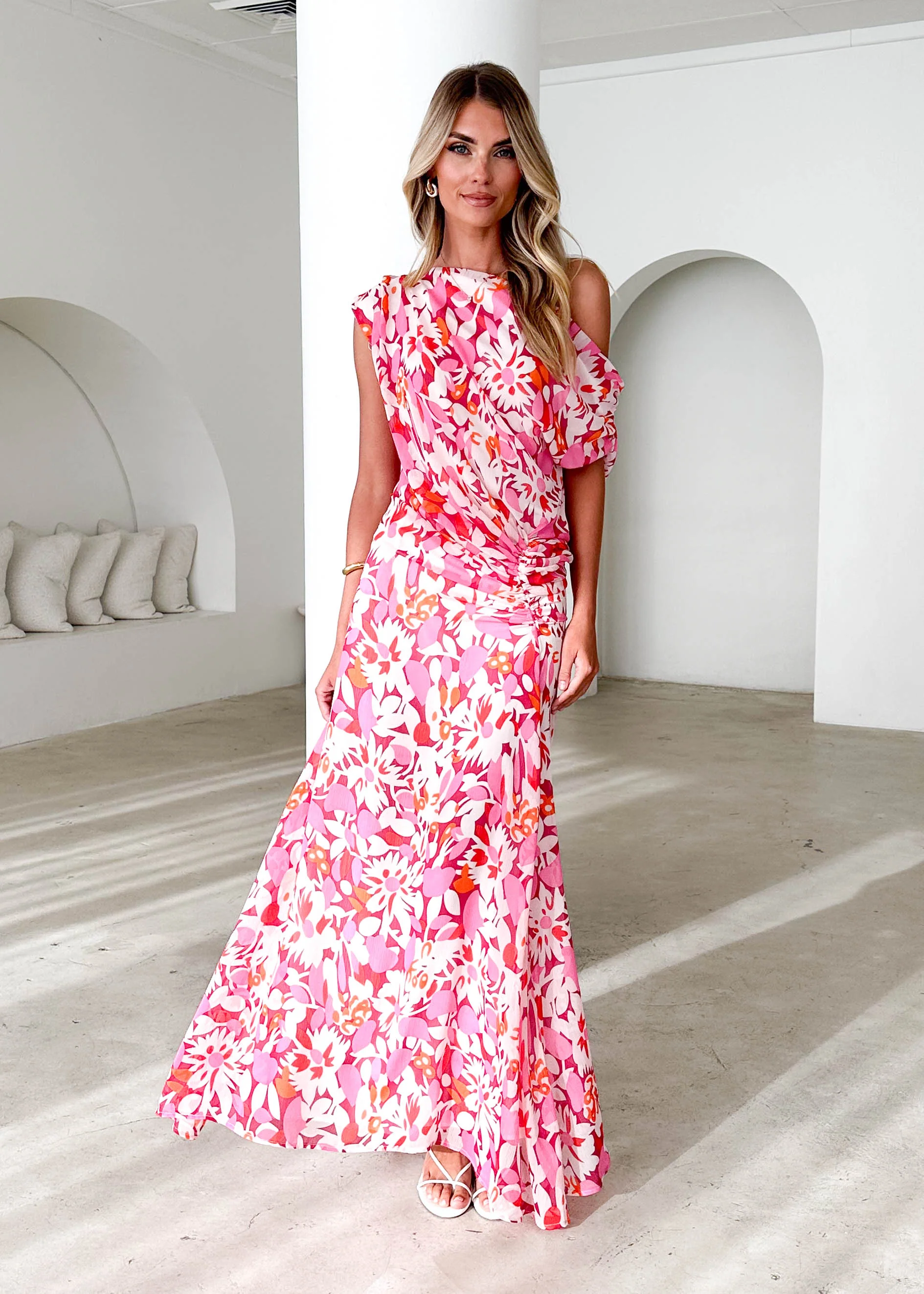 Helix Off Shoulder Midi Dress - Rio Pink - Image 2