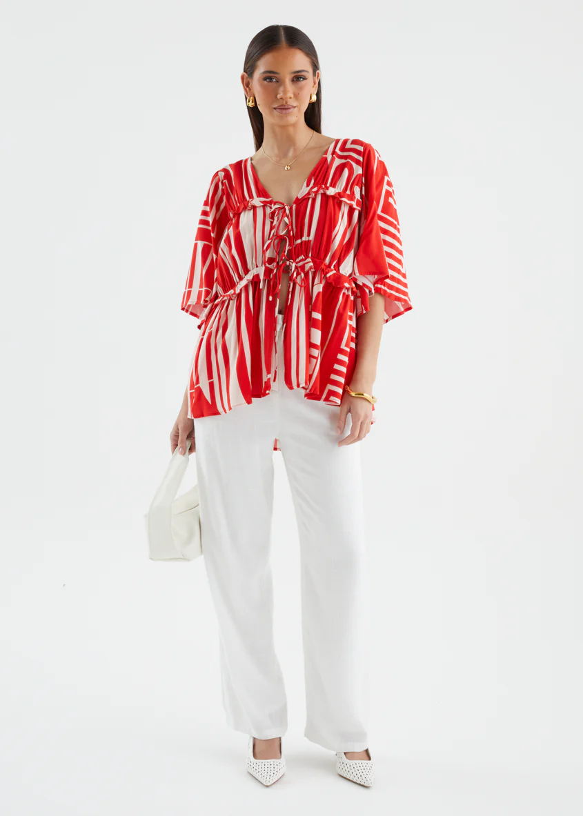 Imelda Blouse - Red Abstract