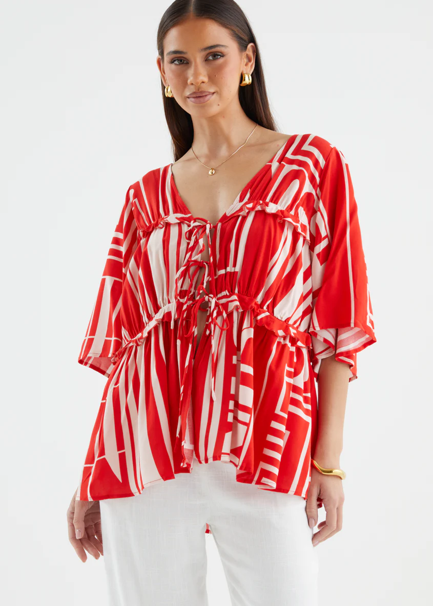 Imelda Blouse - Red Abstract - Image 2