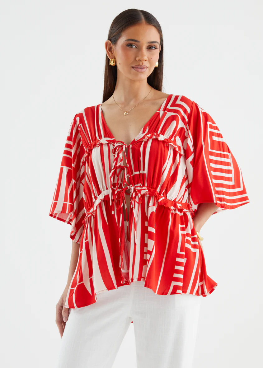 Imelda Blouse - Red Abstract - Image 5