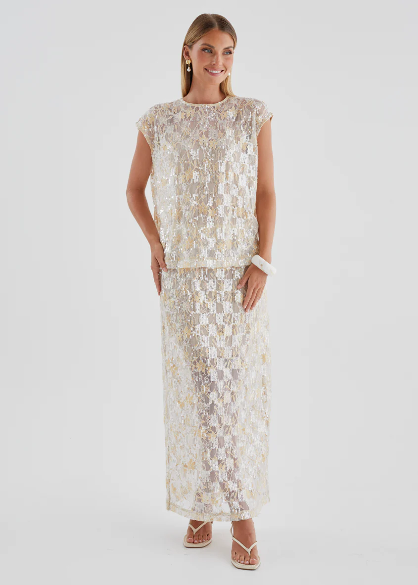 Inari Sequin Lace Maxi Skirt - Golden - Image 6