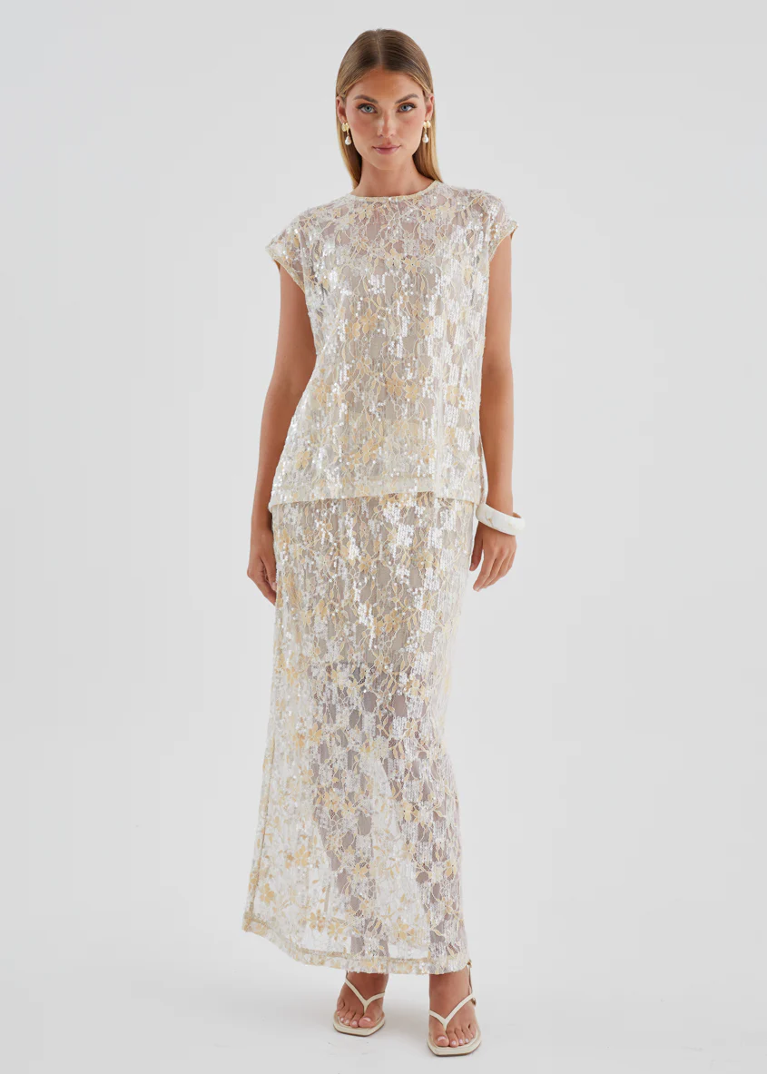 Inari Sequin Lace Top - Golden - Image 2