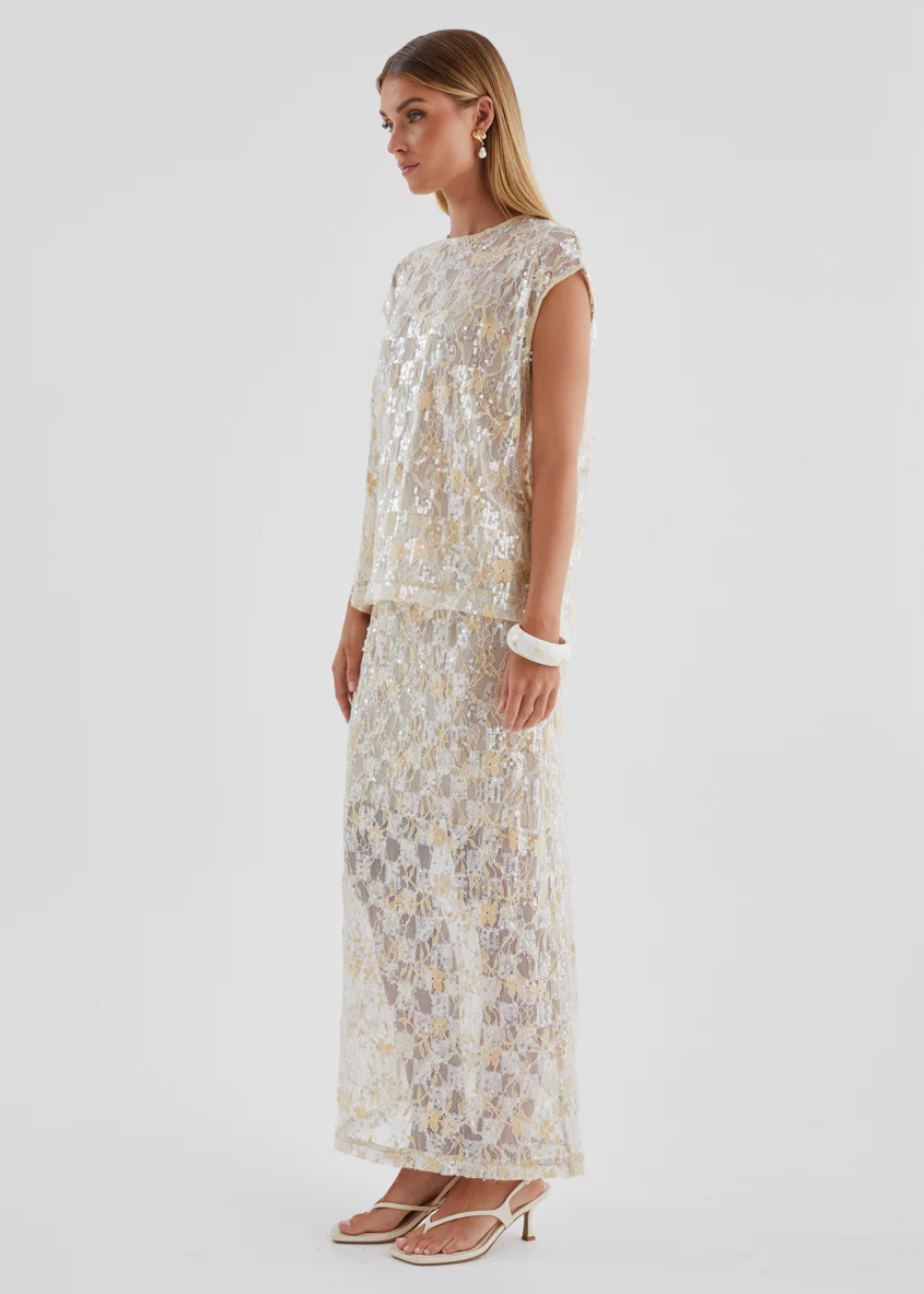 Inari Sequin Lace Top - Golden - Image 7
