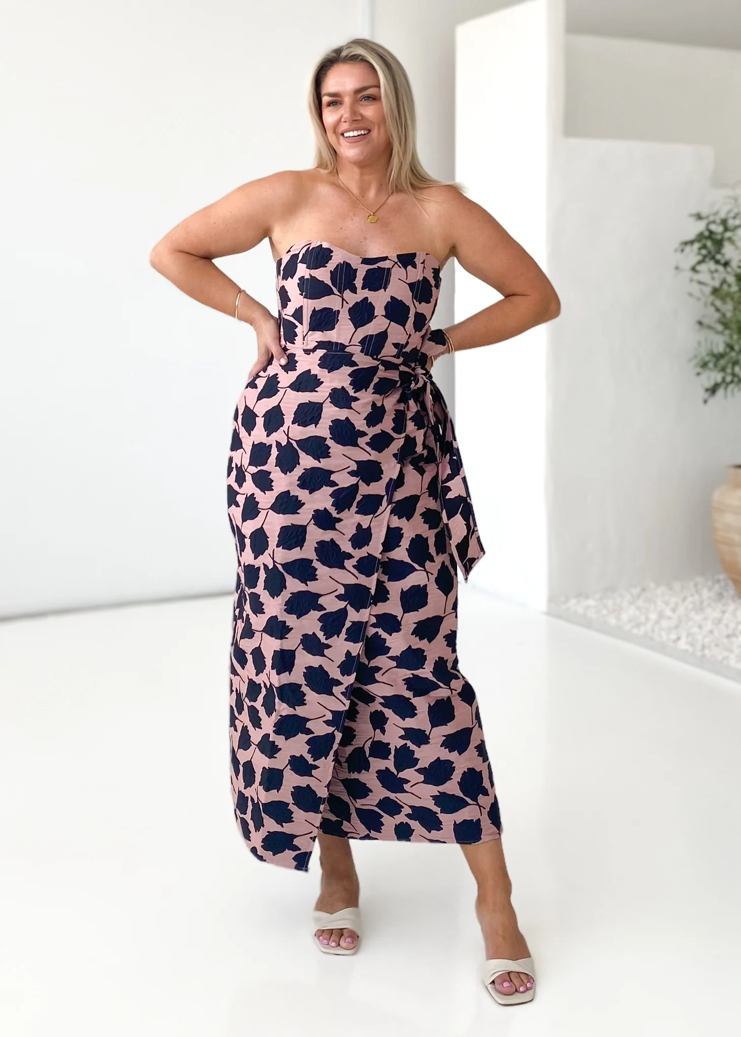 Indra Strapless Midi Dress - Midnight Rose - Image 3