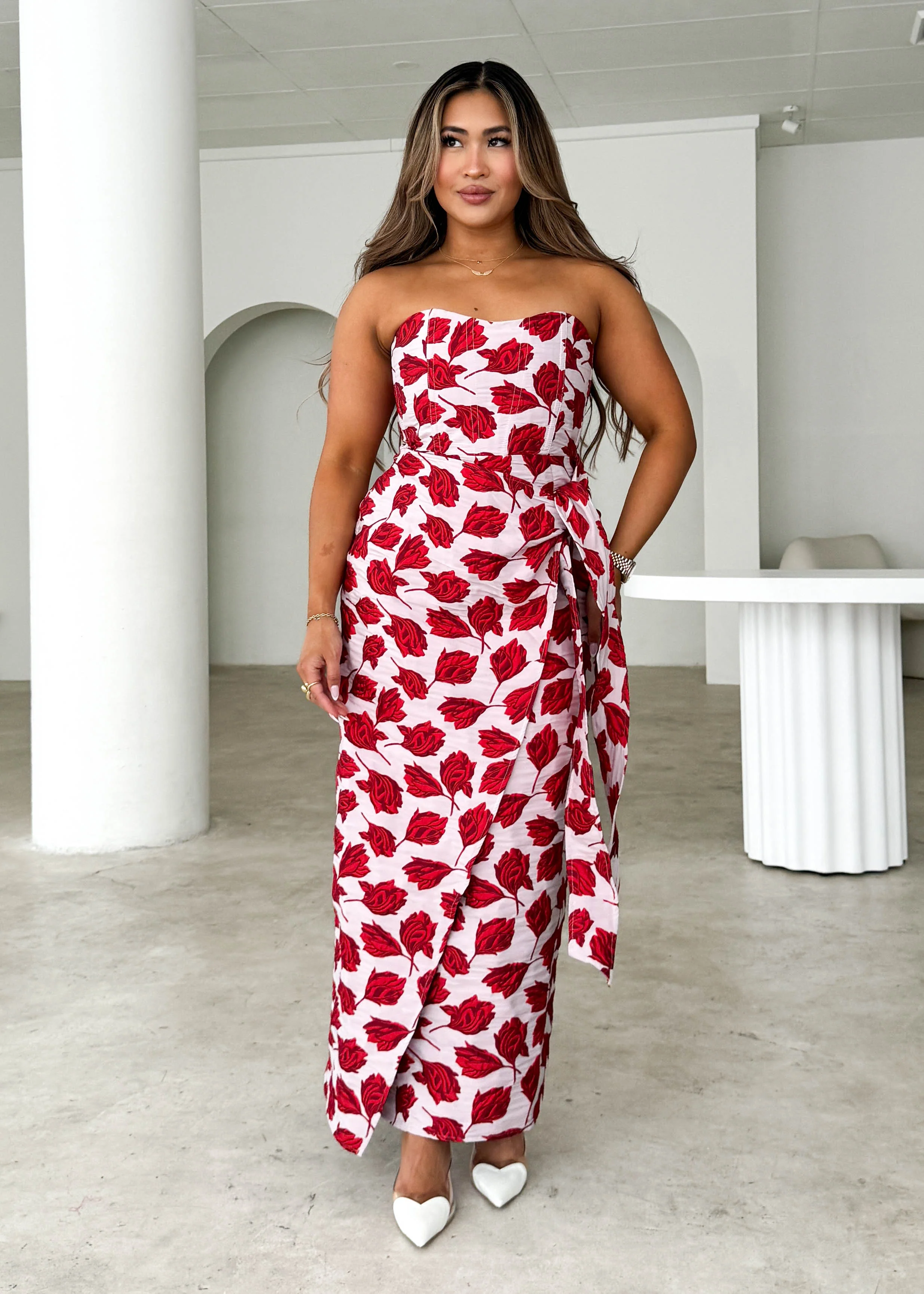 Indra Strapless Midi Dress - Red Rose - Image 6