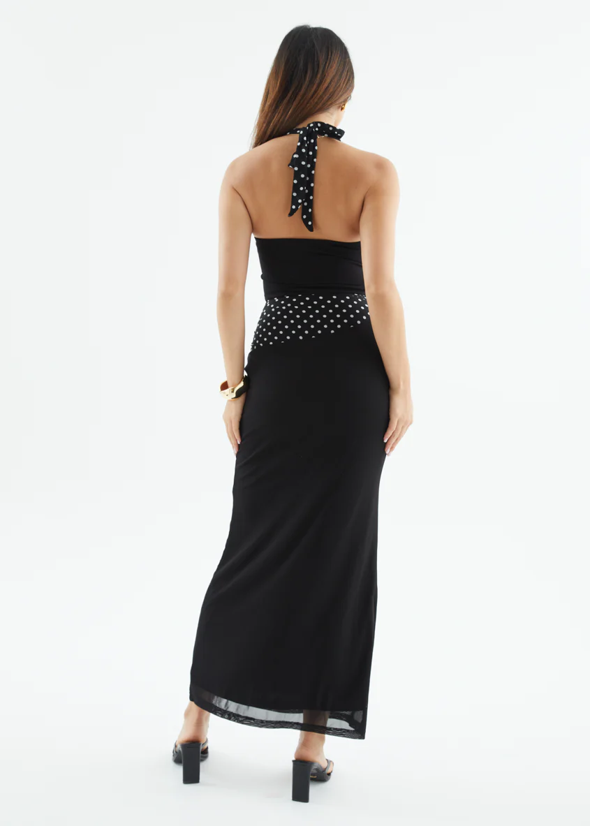 Ishelle Halter Mesh Maxi Dress - Black Polka Dot - Image 9