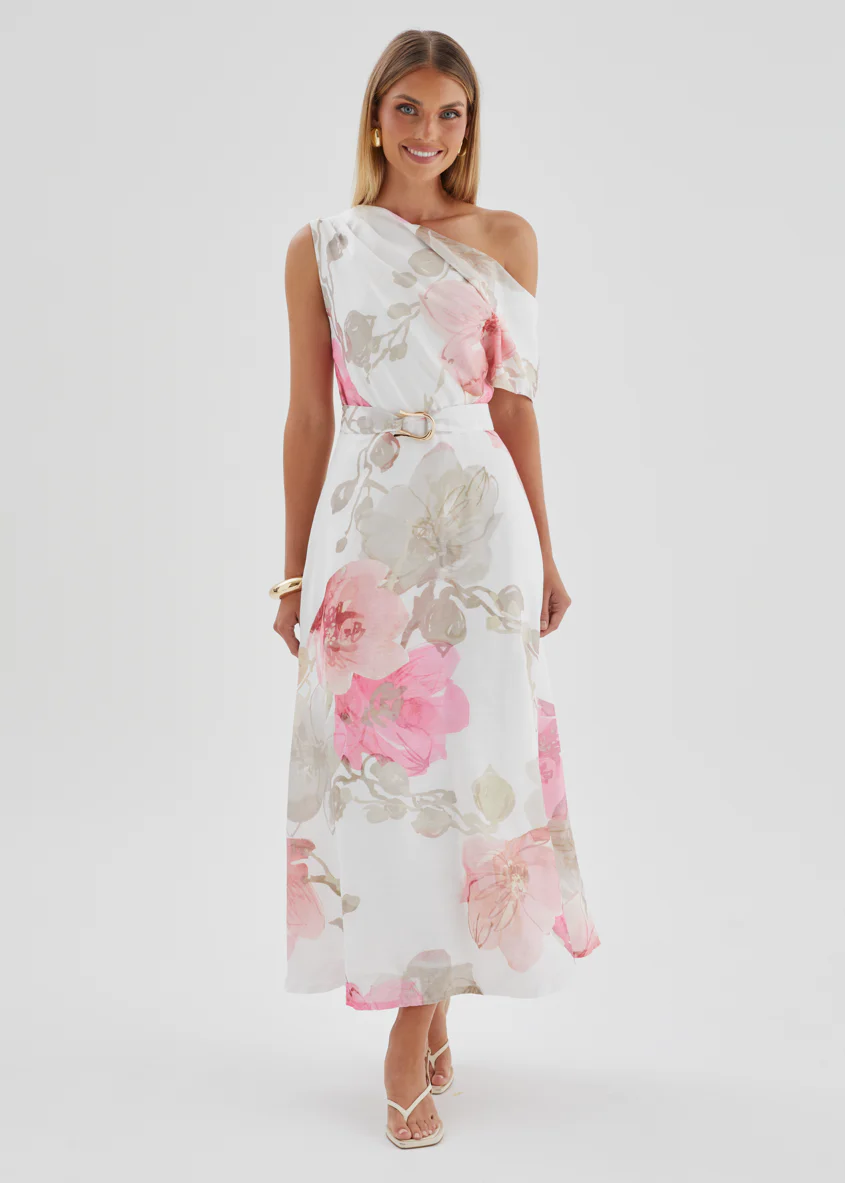 Jacqui Drop Shoulder Midi Dress - Pink Floral - Image 5