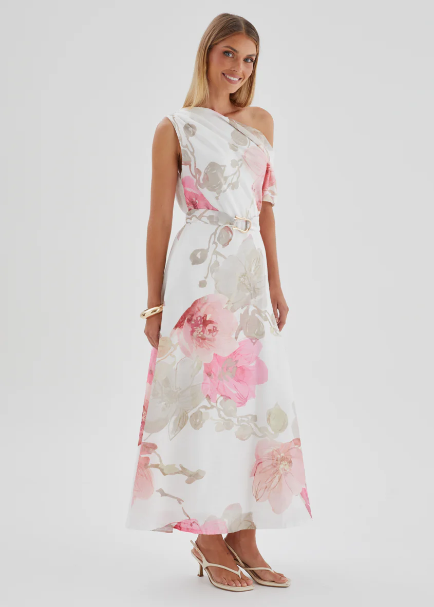 Jacqui Drop Shoulder Midi Dress - Pink Floral - Image 6