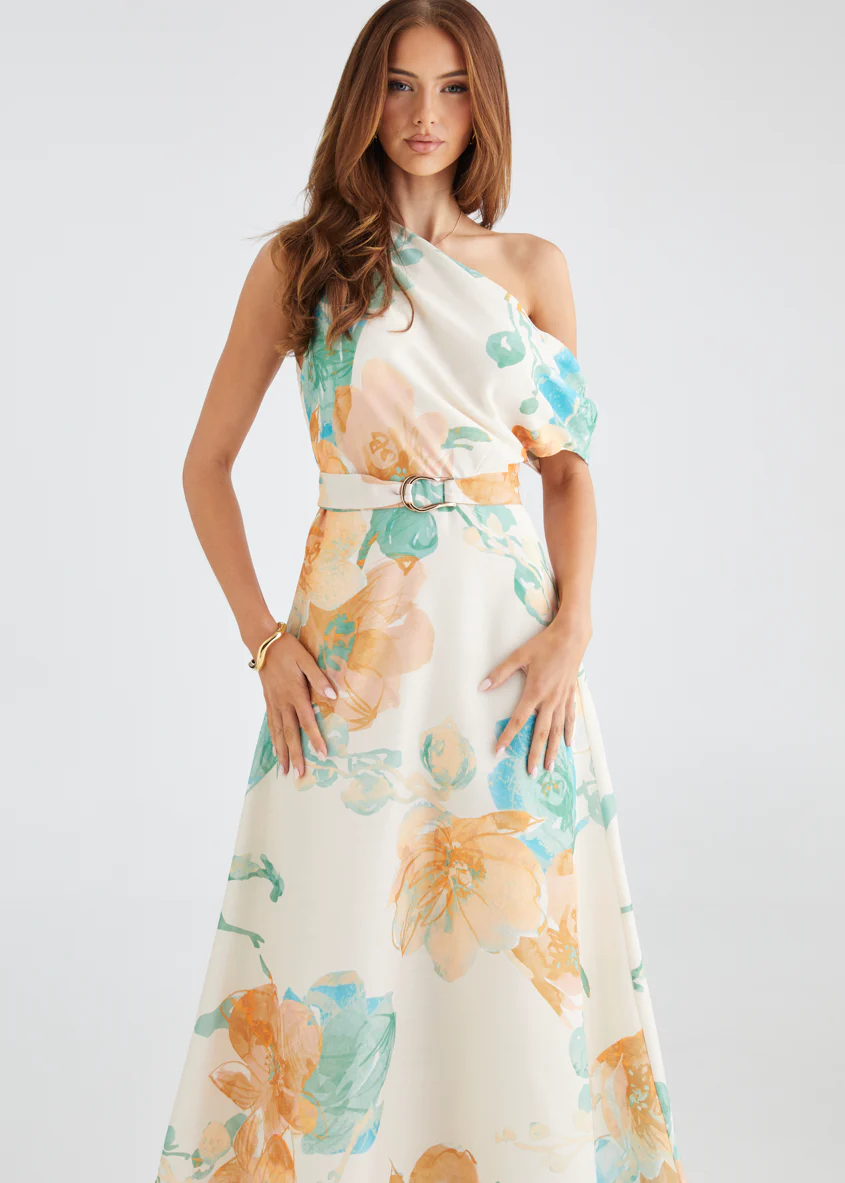 Jacqui Drop Shoulder Midi Dress - Tangerine Floral - Image 2