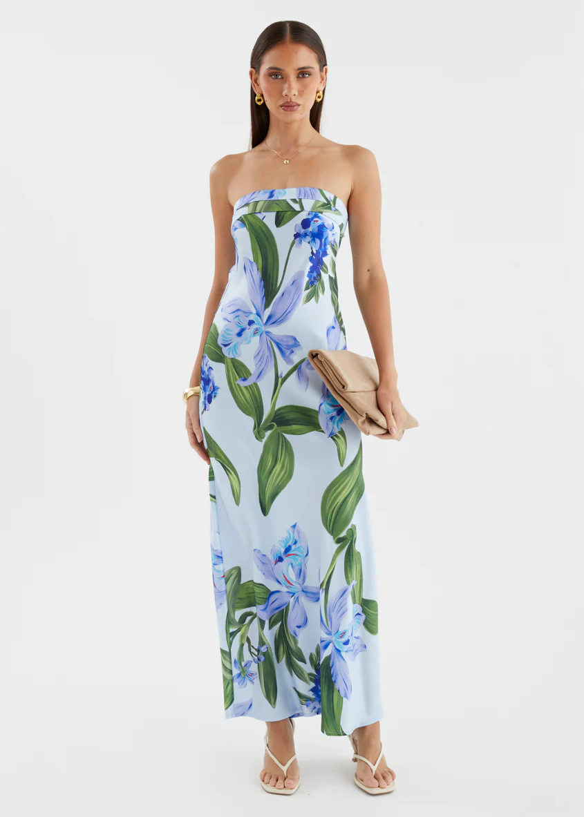 Jamie Strapless Maxi Dress - Blue Floral