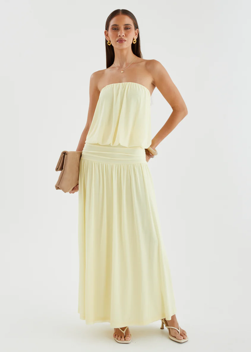 Janey Strapless Mesh Maxi Dress - Lemon - Image 3