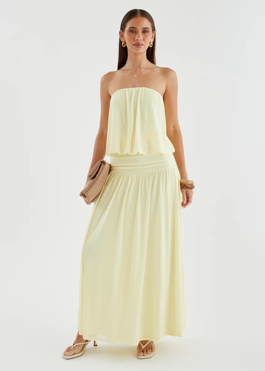 Janey Strapless Mesh Maxi Dress - Lemon - Image 4