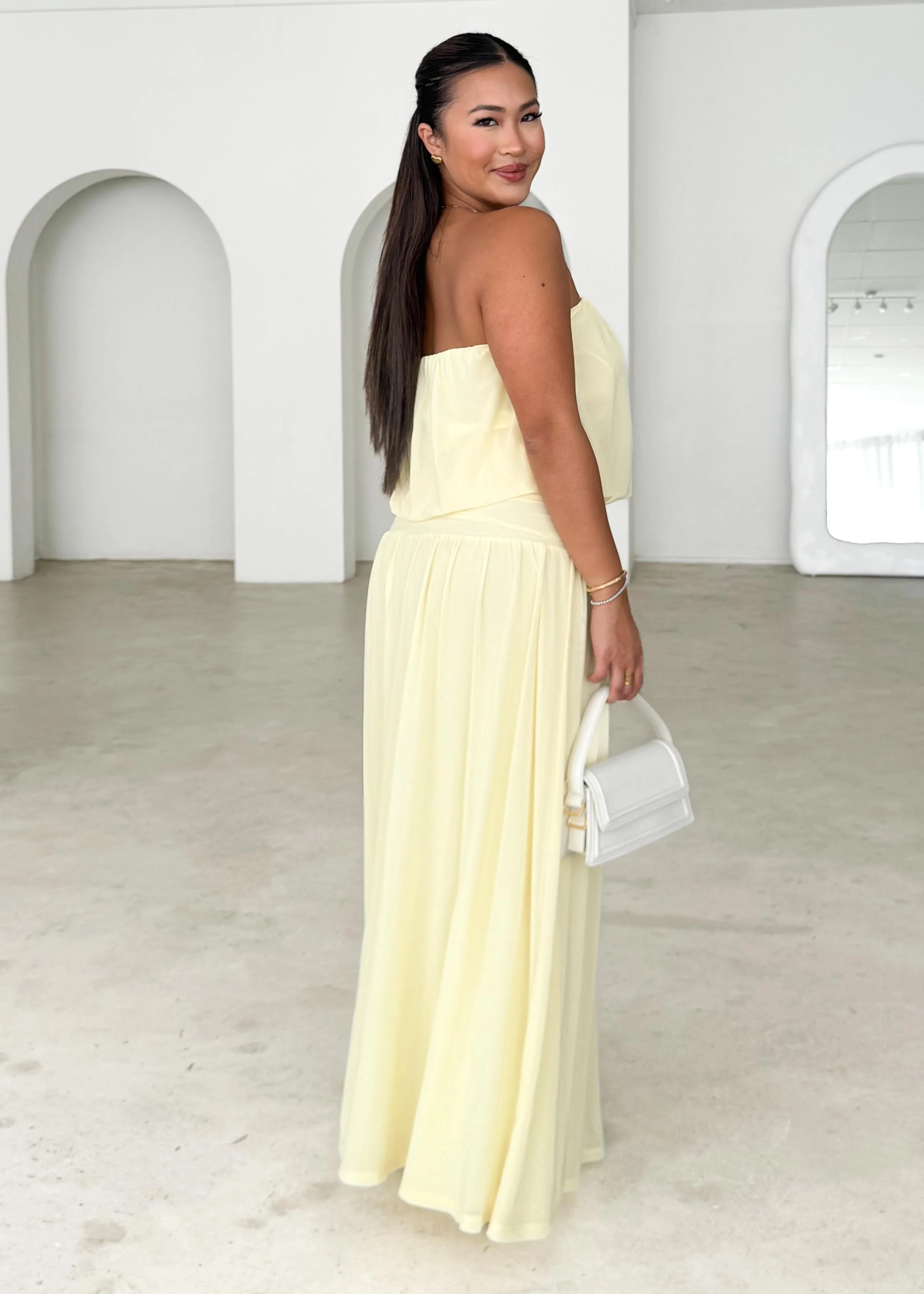 Janey Strapless Mesh Maxi Dress - Lemon - Image 6