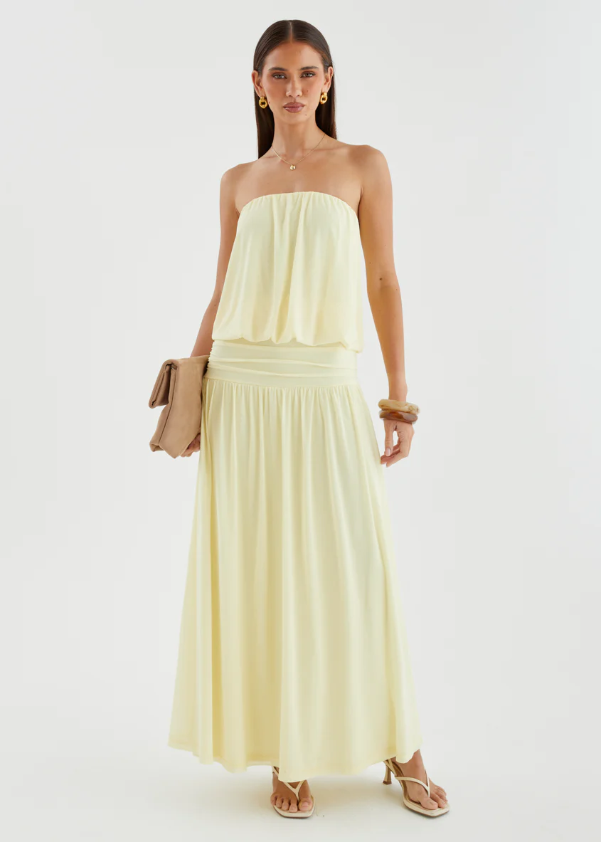 Janey Strapless Mesh Maxi Dress - Lemon - Image 9