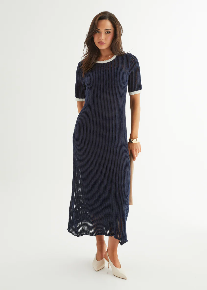 Janine Knit Maxi Dress - Navy - Image 3