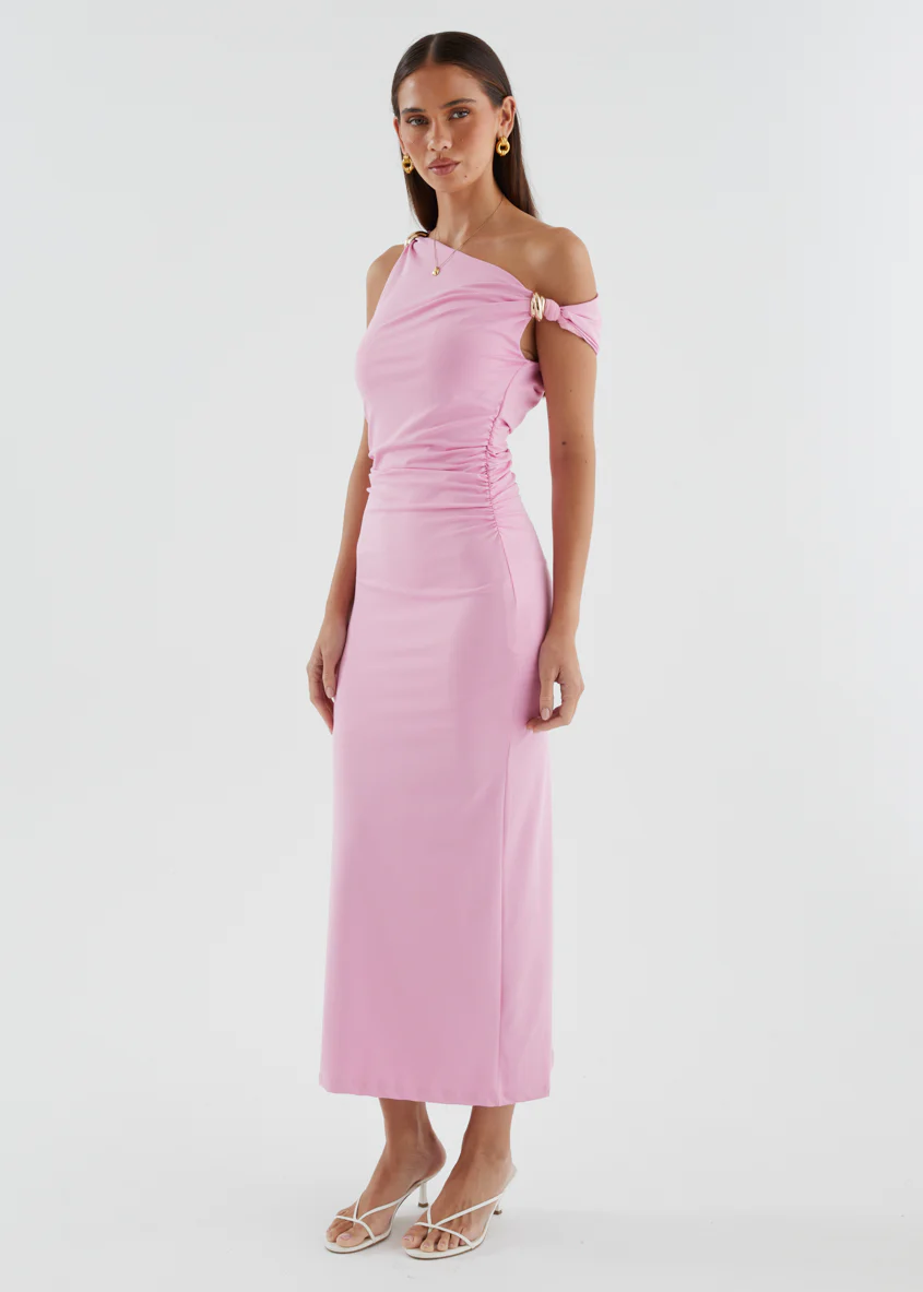 Javah One Shoulder Midi Dress - Pink - Image 7