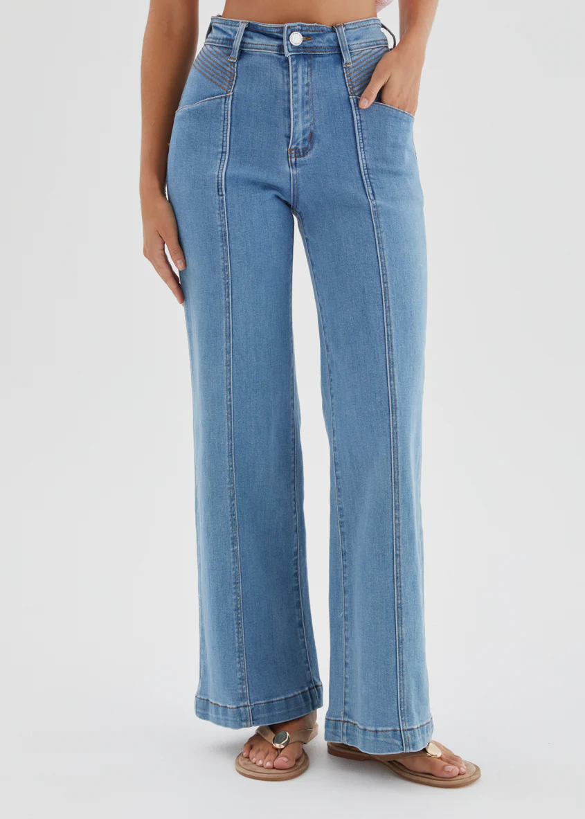 Jess Stretch Wide Leg Jeans - Light Blue - Image 6
